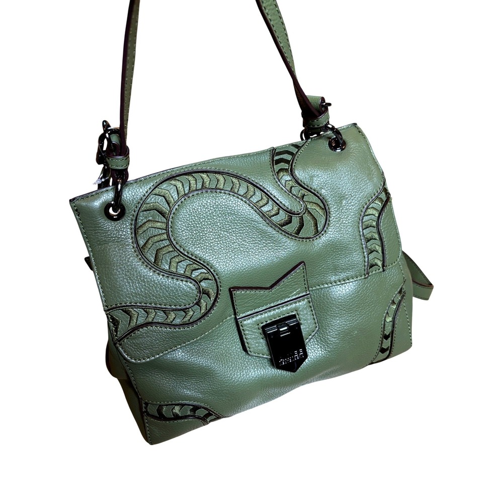Aimee Kestenberg Green Leather Embroidered Crossbody Bag Gunmetal Hardware New